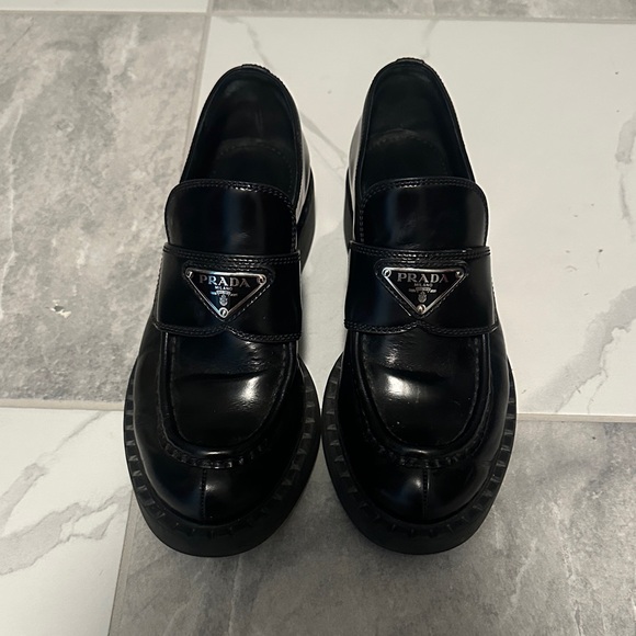 Prada Women’s Shiny Black Slip-On Loafers - Picture 1 of 2